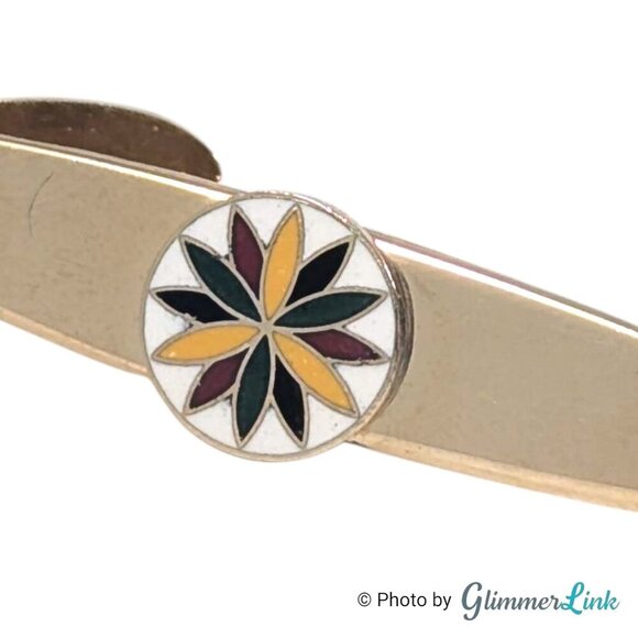 Vintage Robbins Co PA Dutch Hex Compass Rose Cloisonne Gold Tone Tie Bar Clip - Picture 4 of 11